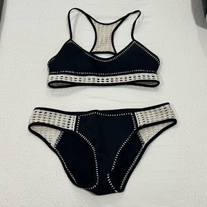 Victoria’s Secret black & crochet bathing suit, top size M, bottom size L